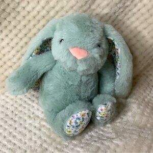 Green and Pink Floral-Eared Stuffed Bunny